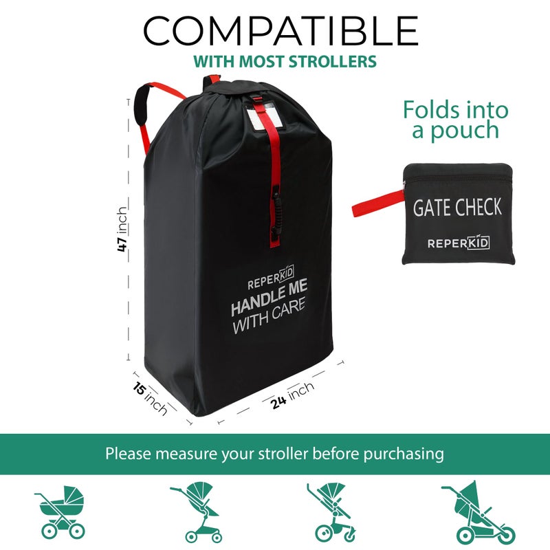 reperkid Large Stroller Bag for Airplane Travel, Black & Red, 47" H x 24" W x 15" D, Fits Most Large, Single, Double, Jogging Strollers - Premium Waterproof Cover, Adjustable Shoulder Straps - Image 4